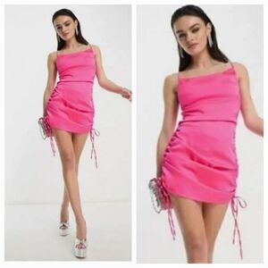 NEW Nasty Gal Ruched Satin Mini Dress in Pink Size 4